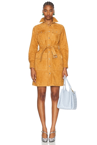 Saint Laurent Utility Shirt Dress in Beige Fonce | FWRD