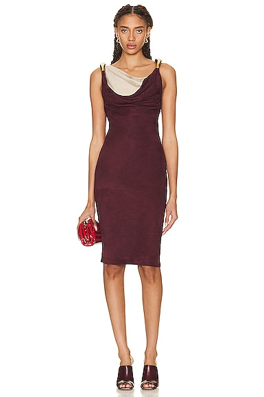 Bottega Veneta Fluid Suede Sleeveless Knee-length Dress In Mahogany & Sand