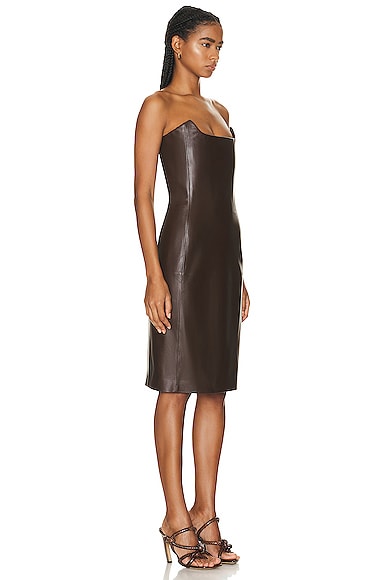 Shop Bottega Veneta Leather Bustier Dress In Dark Milk Chocolate