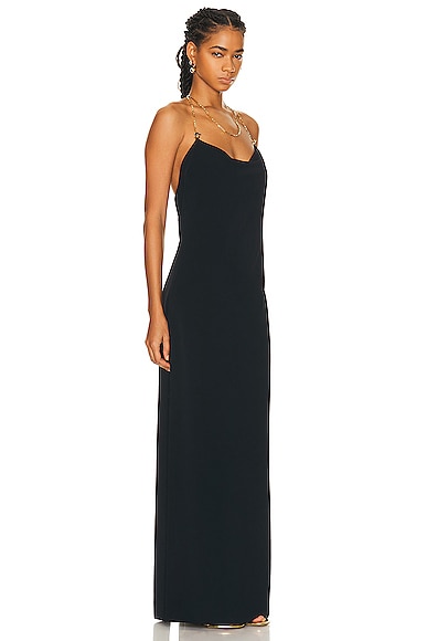 Bottega Veneta Double Viscose Knit Long Dress W/ Chain In Black