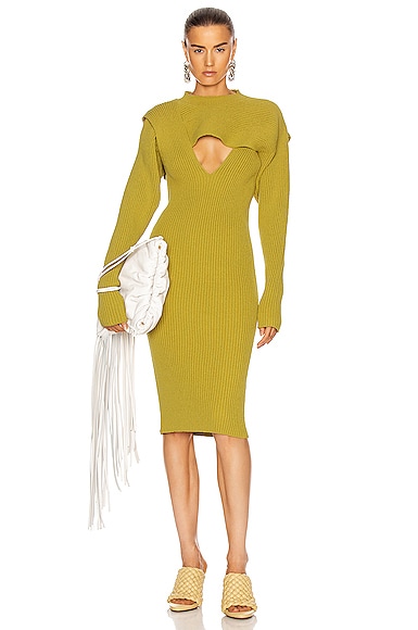 Bottega Veneta Rib Midi Dress in Pear | FWRD Bottega Veneta Rib Midi Dress in Pear | FWRD