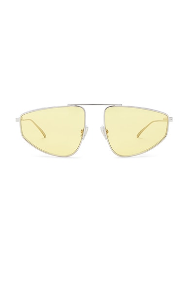 Bottega Veneta Light Ribbon Pilot Sunglasses in Silver & Yellow