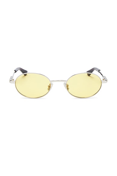 Bottega Veneta Stretch Metal Oval Sunglasses in Silver & Yellow