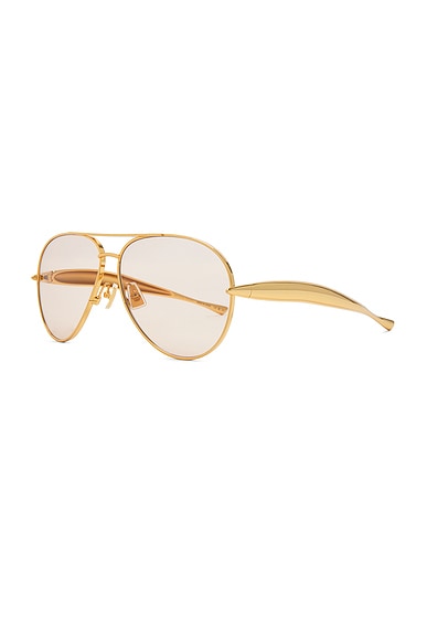 Bottega Veneta Sardine Pilot Sunglasses In Shiny Gold