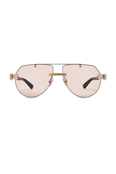 Bottega Veneta Aviator Sunglasses in Silver, Gold, & Brown
