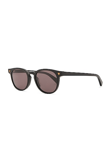 Shop Bottega Veneta Triangle Stud Round Sunglasses In Shiny Solid Black