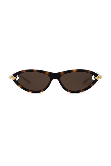 Bottega Veneta New Knot Sunglasses in Havana, Gold, & Brown