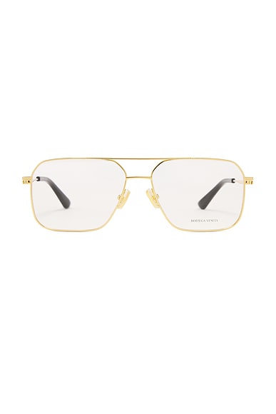 Bottega Veneta Square Eyeglasses in Gold & Transparent