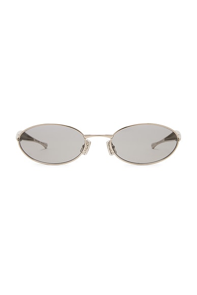 Bottega Veneta Oval Sunglasses in Silver & Grey