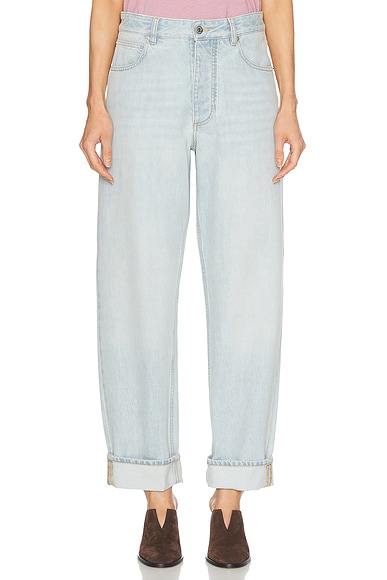 Bottega Veneta Cuffed Straight Leg Jeans in Light Blue