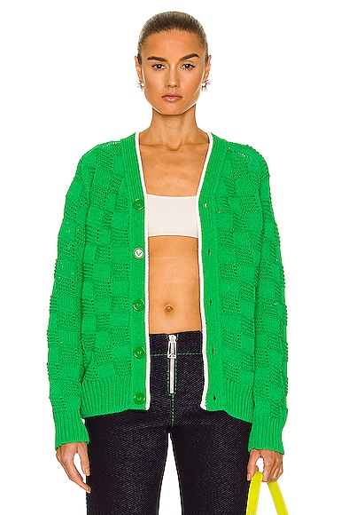 Bottega Veneta Check Knit Cardigan in Green