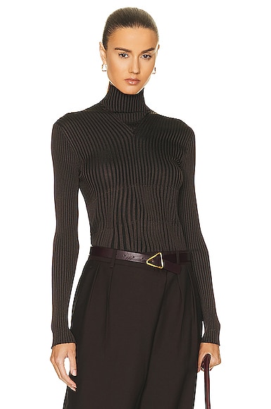 Shop Bottega Veneta Knit Sweater In Dark Chestnut & Black
