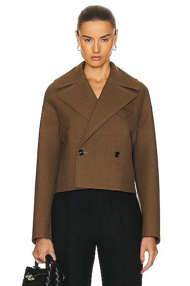 Structured Wool Cropped Jacket in Olive