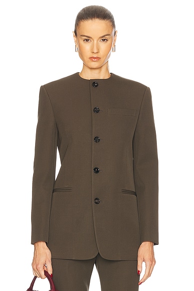 Bottega Veneta Collarless Blazer in Dark Olive