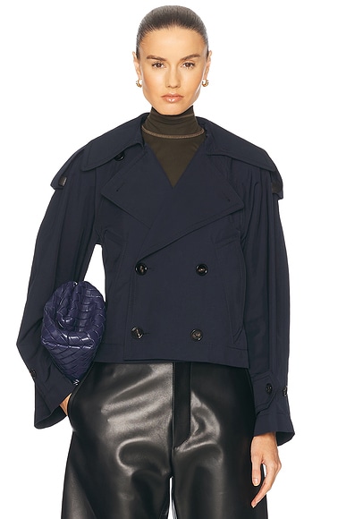 Bottega Veneta Cropped Trench Coat in Midnight Blue