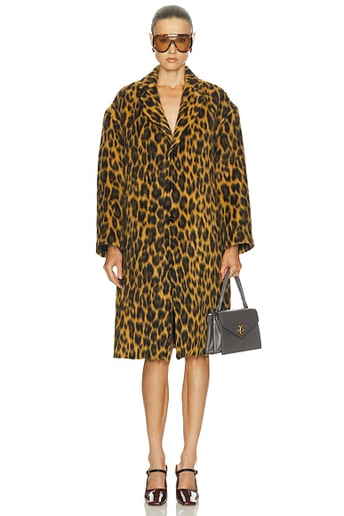 Bottega Veneta Leopard Coat in Camel, Black, & Brown