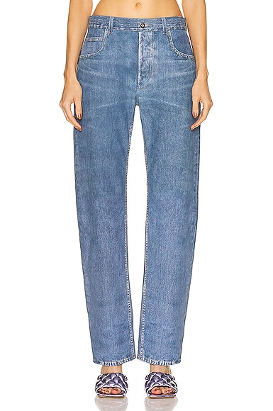 Leather Straight Leg Pant in Blue