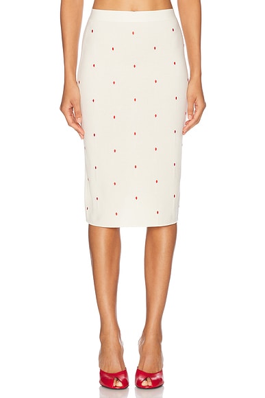 Bottega Veneta High Waisted Midi Skirt in Chalk & Vernis
