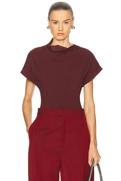 Bottega Veneta Short Sleeve Blouse in Black Cherry