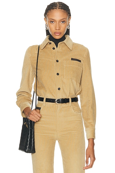 Bottega Veneta Corduroy Button Up Top in Pale Oak