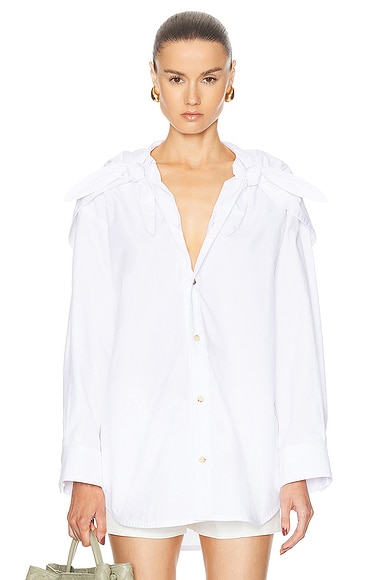 Shop Bottega Veneta Long Sleeve Button Up Top In White