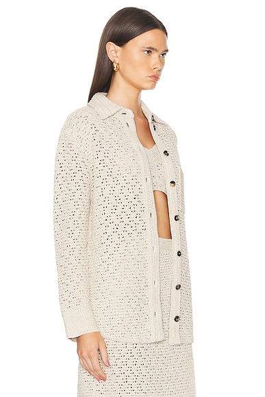 Bottega Veneta Long Sleeve Button Up Top In Bone & Cloud