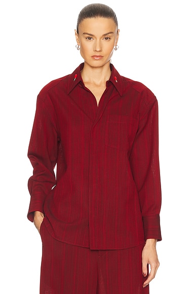 Bottega Veneta Button Up Top in Red & Grey Melange