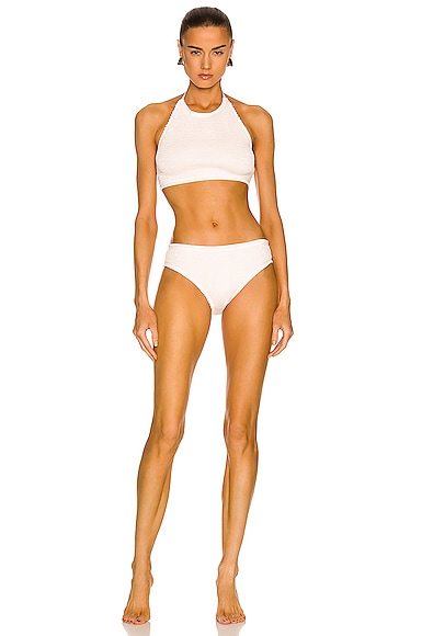 Bottega Veneta Nylon Crinkle Bikini Set in White