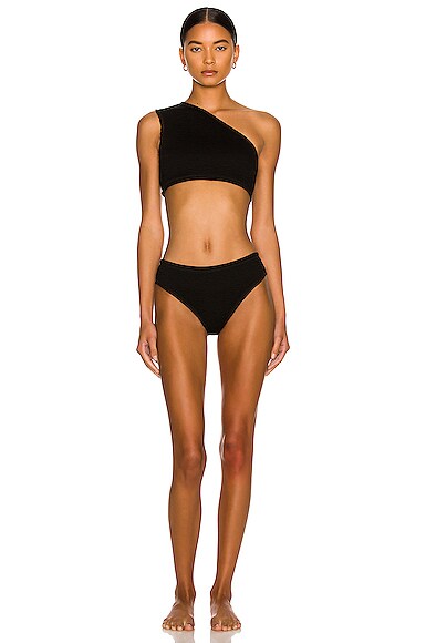 Shop Bottega Veneta Nylon Crinkle Bikini Set In Black