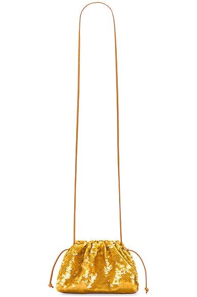 Bottega Veneta Mini Pouch Crossbody Bag In Honeycomb  Okra  & Gold