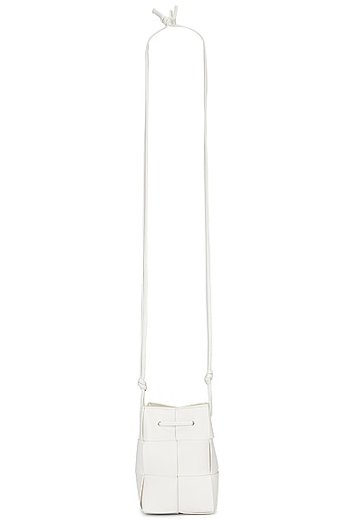 Bottega Veneta Mini Crossbody Bucket Bag in White & Gold