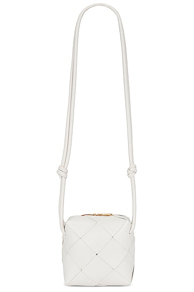 Shop Bottega Veneta Mini Cassette Camera Bag In White & Gold