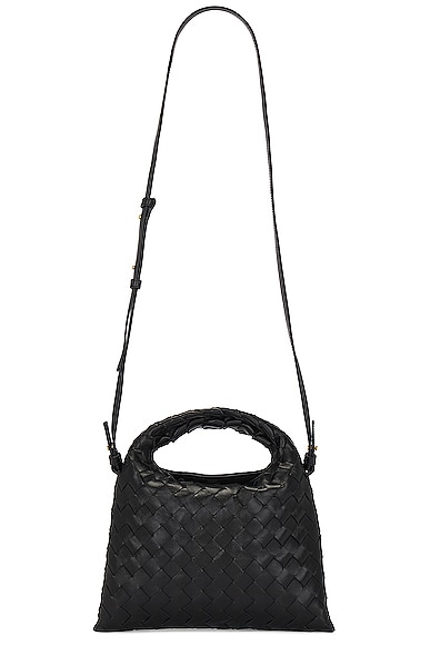 Bottega Veneta Mini Hop Hobo Bag in Black & Brass