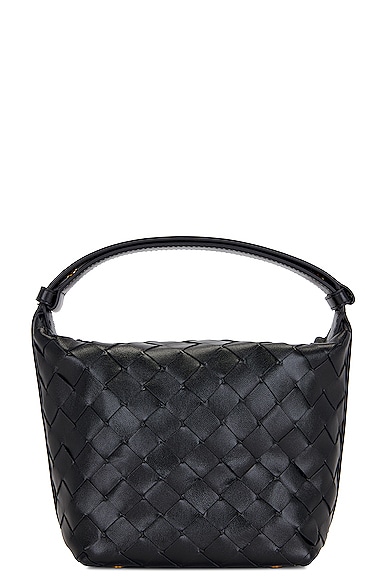 Bottega Veneta Intrecciato Woven Handbag In Black & Gold