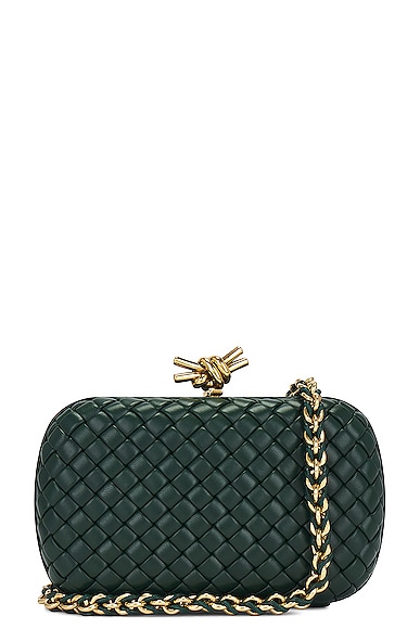 Bottega Veneta Knot With Chain Bag in Emerald Green & Brass