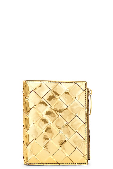 Bottega Veneta Small Metallic Wallet In Gold
