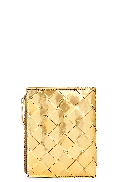 Shop Bottega Veneta Small Metallic Wallet In Gold