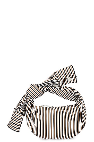 Bottega Veneta Mini Jodie Nappa Print Shirt Stripes Bag in Camel & Black