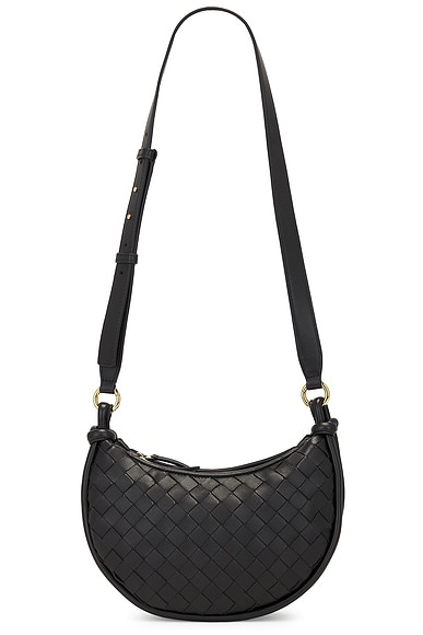 Bottega Veneta Small Bowling Cassette Bag in Black & Gold | FWRD