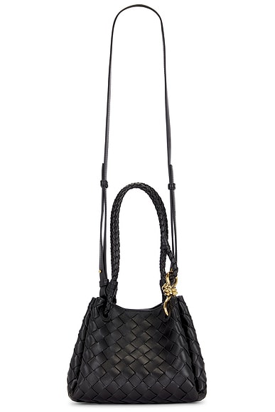 Bottega Veneta Small Andiamo Parachute Bag in Black & Muse Brass