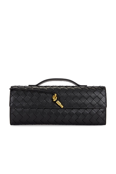 Bottega Veneta Andiamo Long Clutch in Black & Muse Brass