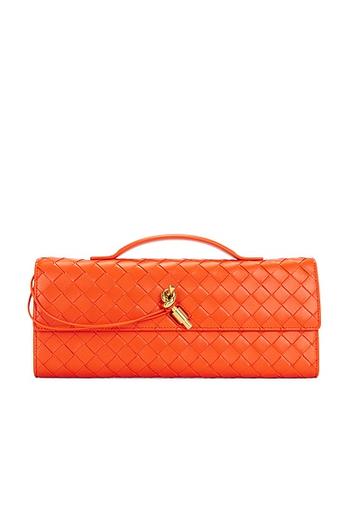 Bottega Veneta Andiamo Long Clutch in Orange & Muse Brass
