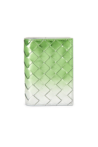 Bottega Veneta Intrecciato Passport Case in Silver & Fresh Mint
