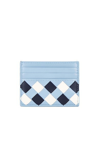 Bottega Veneta Intrecciato Credit Card Case in Abyss, Ice, & White
