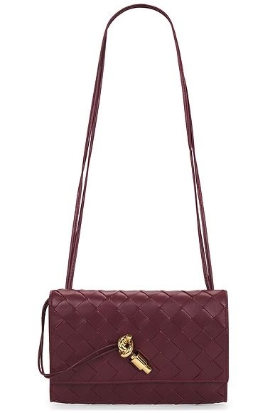 Bottega Veneta Andiamo Slim Pouch On Strap in Barolo & Muse Brass