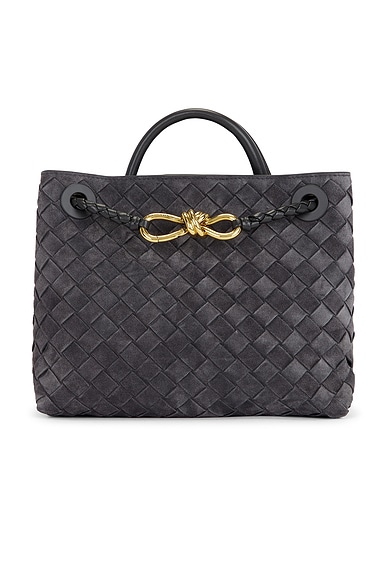 Bottega Veneta Small Andiamo Bag in Graphite & Muse Brass