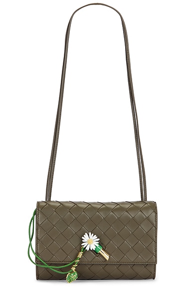 Bottega Veneta Andiamo Slim Pouch in Cypress, Daisy Flower, & Muse Brass