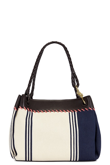Bottega Veneta Large Parachute Mariniere Bag in Navy, Natural, Fondant, & Muse Brass