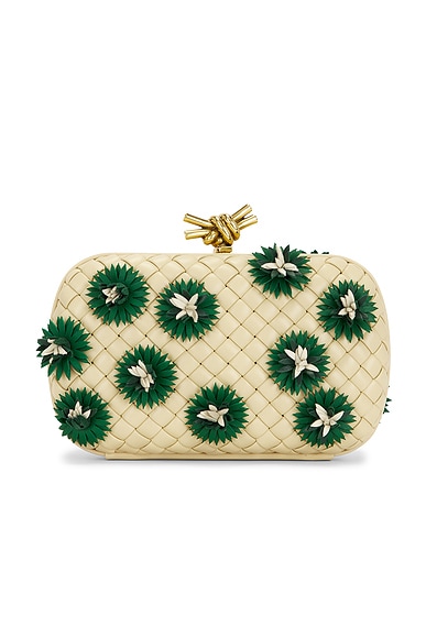 Bottega Veneta Knot Clutch in Tufo Flowers Mix & Muse Brass