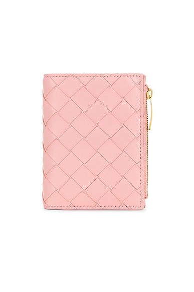Bottega Veneta Intrecciato Bi-Fold Wallet in Blush & Gold